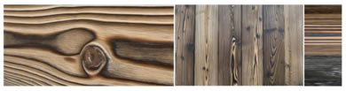 2. Opalování a následné kartáčování barva opalovaného dřeva je intenzivně černá a povrch je zuhelnatělý. Následuje kartáčování povrchu dřeva, čímž se odstraní povrchová zuhelnatělá vrstva a krásně vynikne kresba dřeva (letokruhy a suky).